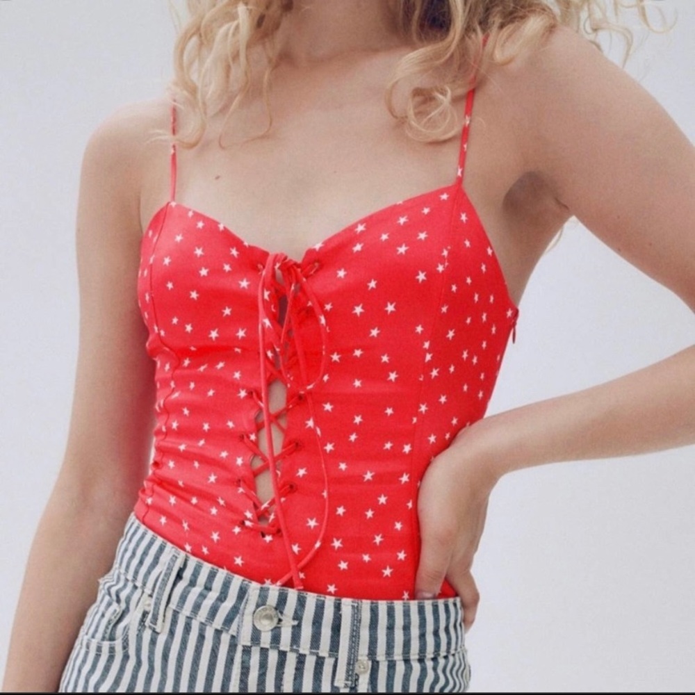 Zara Red Lace Up Bodysuit ✨